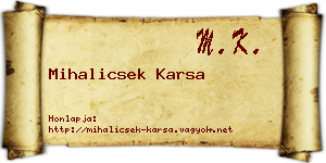 Mihalicsek Karsa névjegykártya